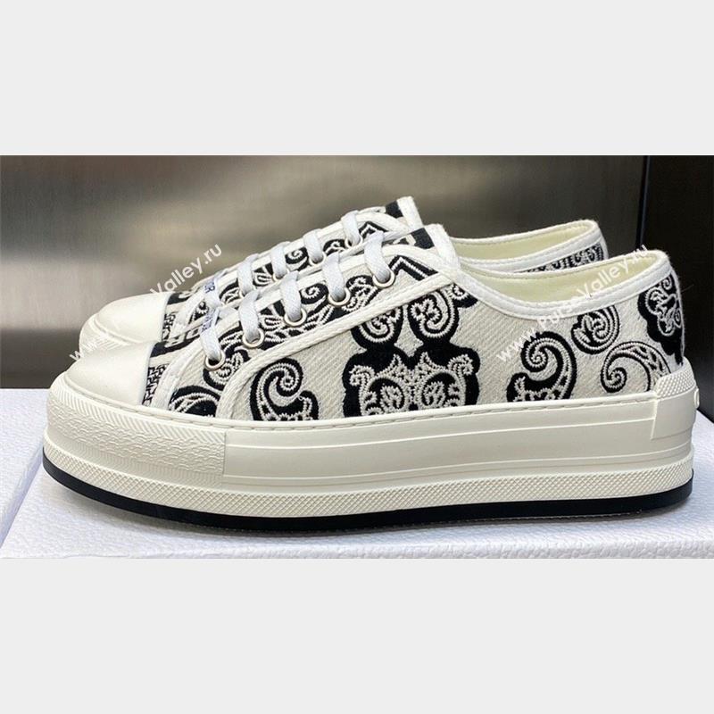 DIOR WalknDior Platform Low Top Sneakers in White/Black Embroidery 2023 (modeng-23092507)