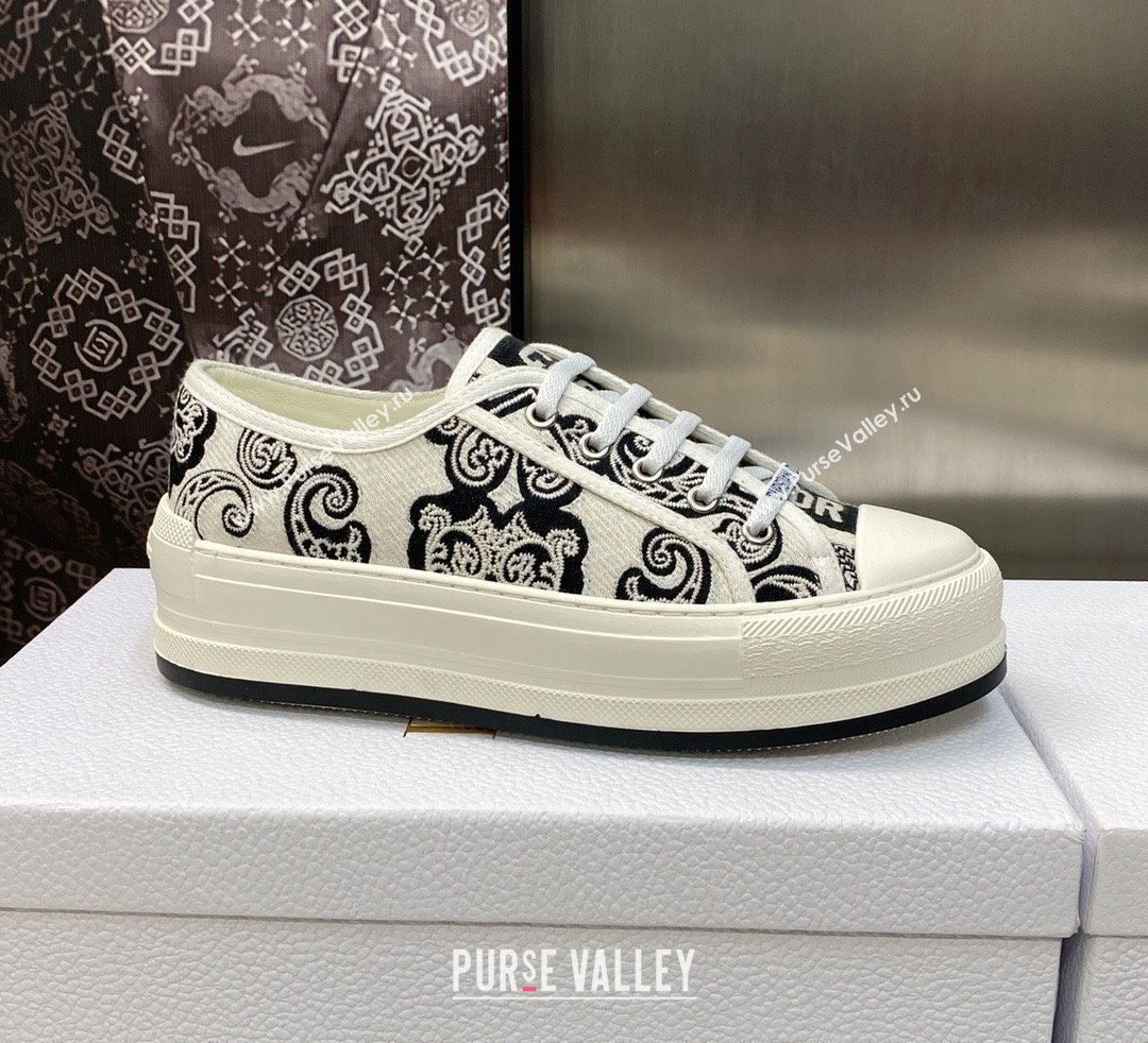 DIOR WalknDior Platform Low Top Sneakers in White/Black Embroidery 2023 (modeng-23092507)