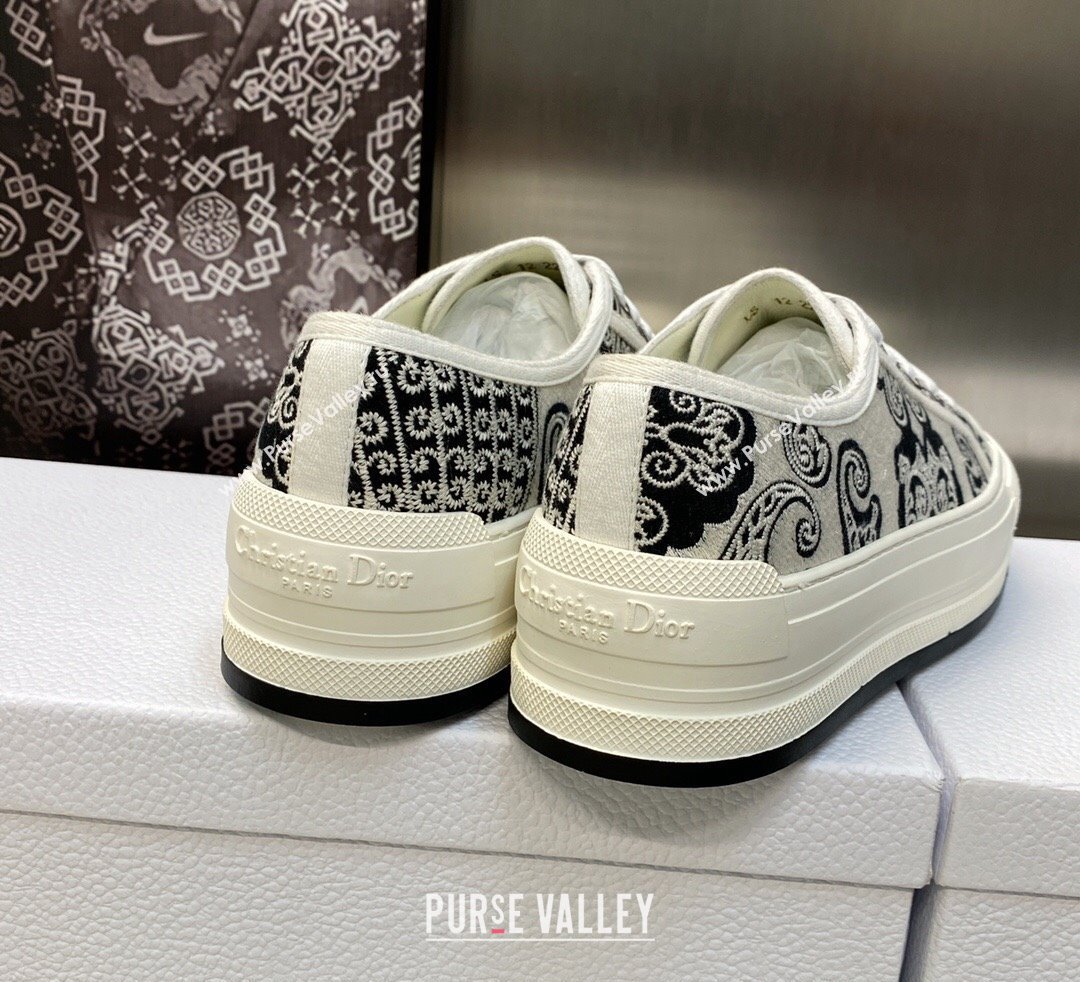 DIOR WalknDior Platform Low Top Sneakers in White/Black Embroidery 2023 (modeng-23092507)