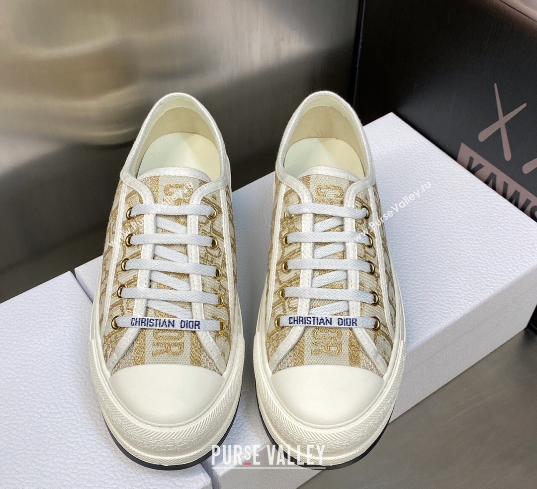DIOR WalknDior Platform Low Top Sneakers in Gold Oblique Embroidered Cotton 2023 (modeng-23092504)
