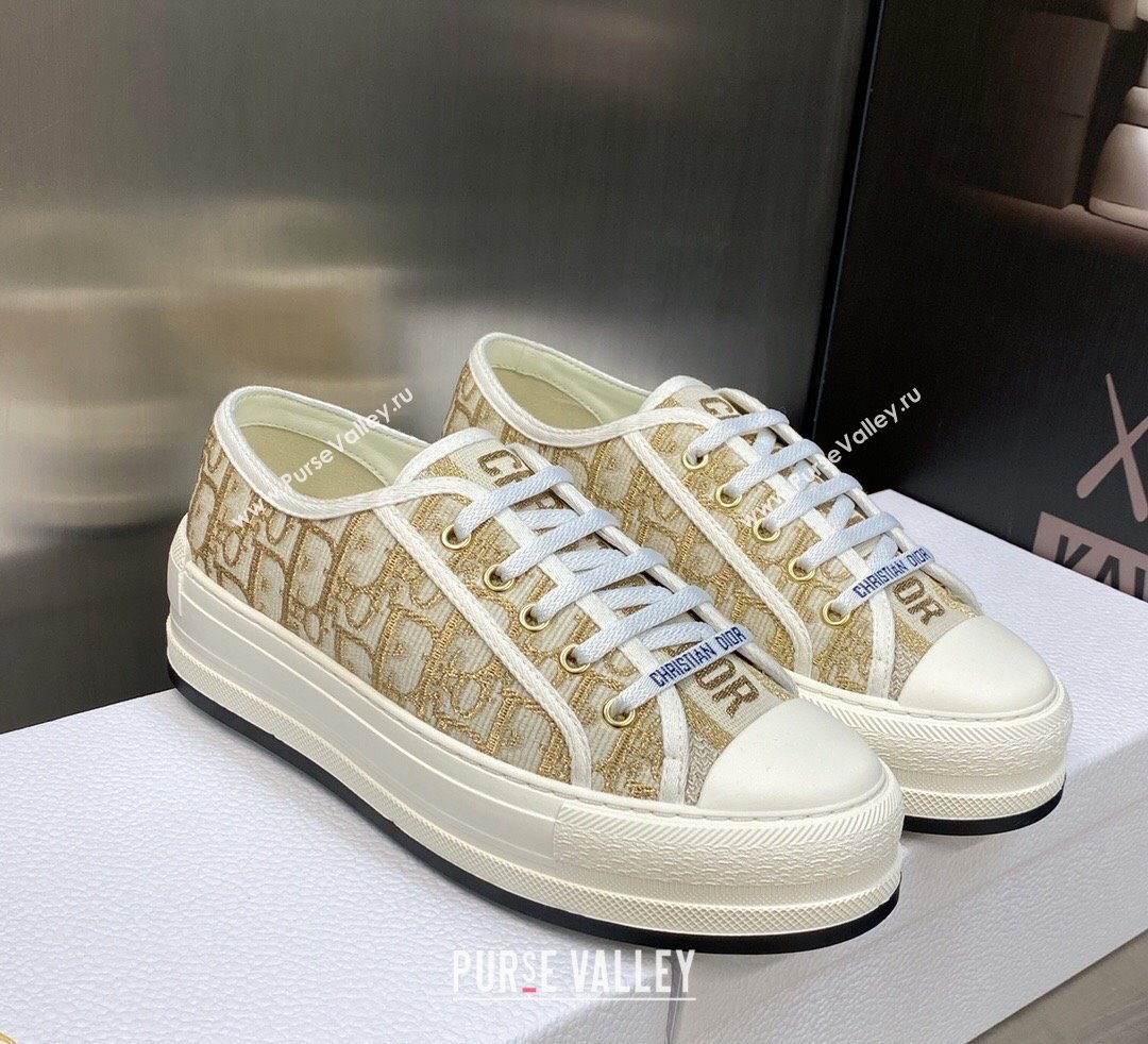 DIOR WalknDior Platform Low Top Sneakers in Gold Oblique Embroidered Cotton 2023 (modeng-23092504)