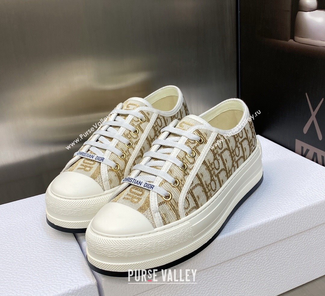 DIOR WalknDior Platform Low Top Sneakers in Gold Oblique Embroidered Cotton 2023 (modeng-23092504)
