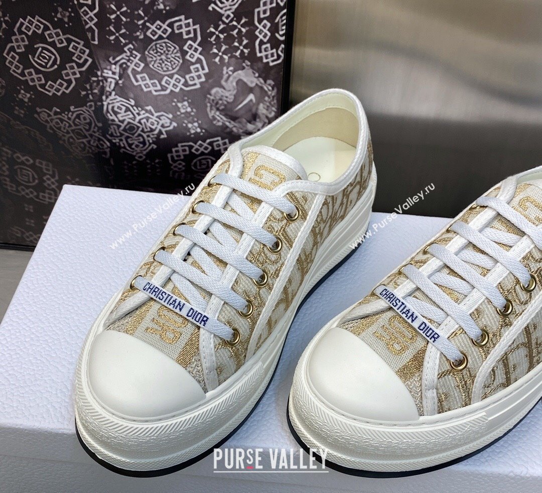 DIOR WalknDior Platform Low Top Sneakers in Gold Oblique Embroidered Cotton 2023 (modeng-23092504)