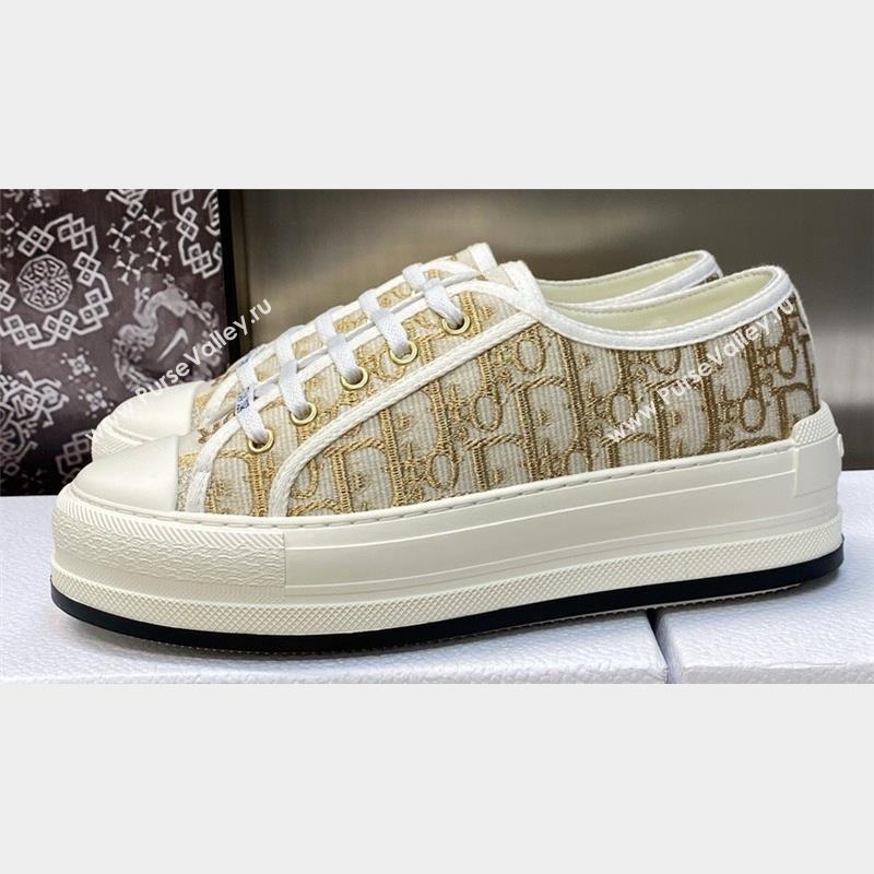 DIOR WalknDior Platform Low Top Sneakers in Gold Oblique Embroidered Cotton 2023 (modeng-23092504)