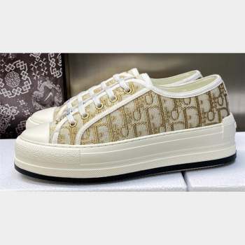 DIOR WalknDior Platform Low Top Sneakers in Gold Oblique Embroidered Cotton 2023 (modeng-23092504)