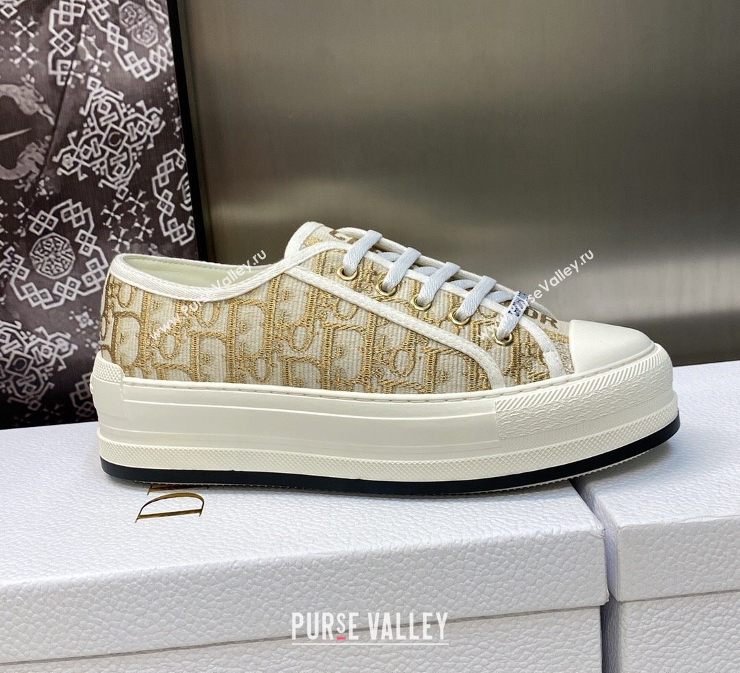DIOR WalknDior Platform Low Top Sneakers in Gold Oblique Embroidered Cotton 2023 (modeng-23092504)