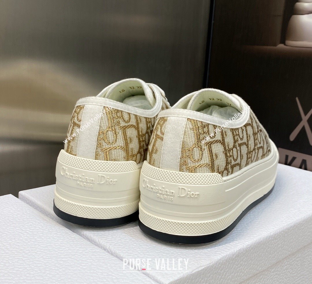DIOR WalknDior Platform Low Top Sneakers in Gold Oblique Embroidered Cotton 2023 (modeng-23092504)