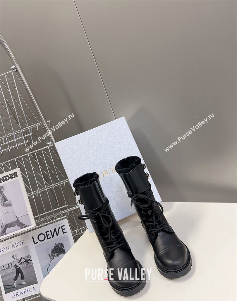 Dior D-Trap Ankle Boots in Calfskin and Shearling Black 2023 (modeng-23092231)