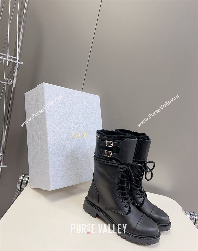 Dior D-Trap Ankle Boots in Calfskin and Shearling Black 2023 (modeng-23092231)
