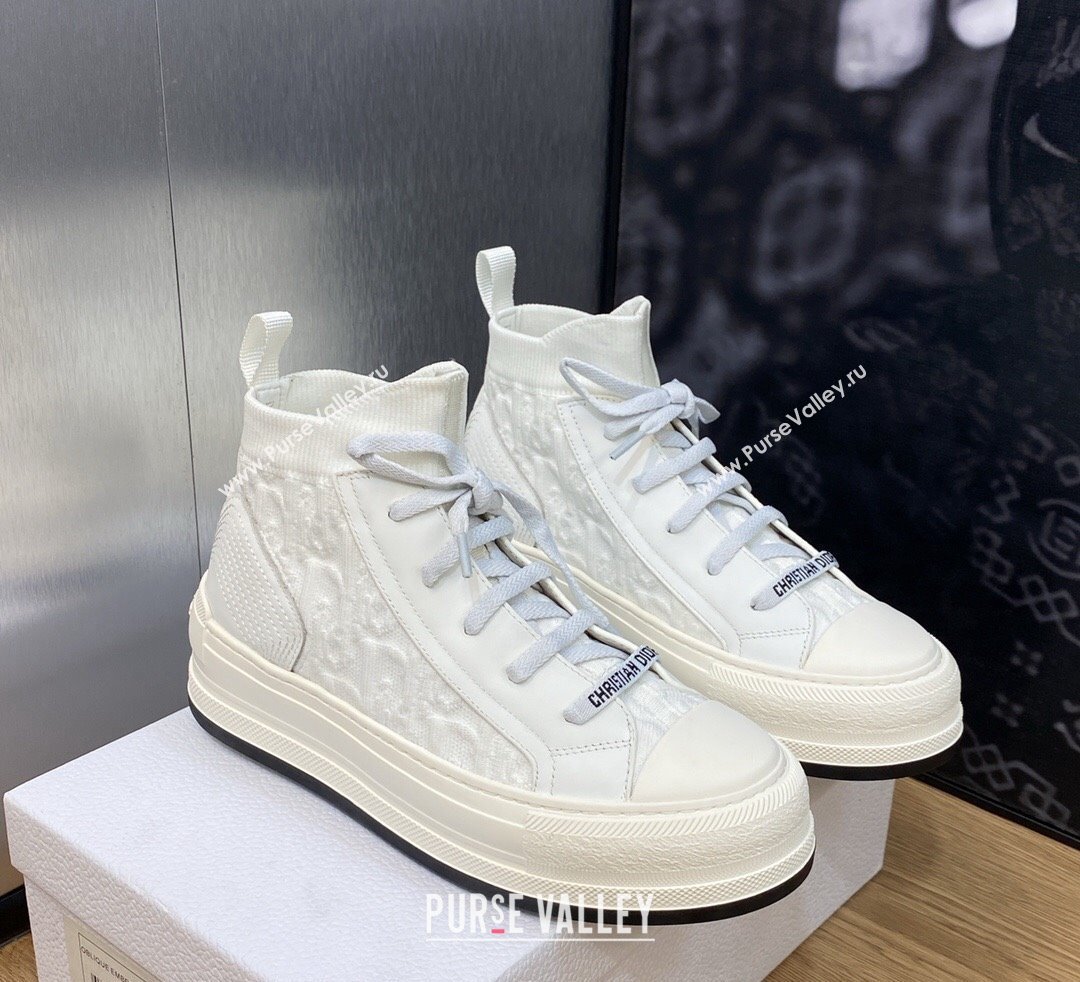 DIOR WalknDior Platform High Top Sneakers in Macrocannage Technical Mesh White 2023 (jincheng-23092506)