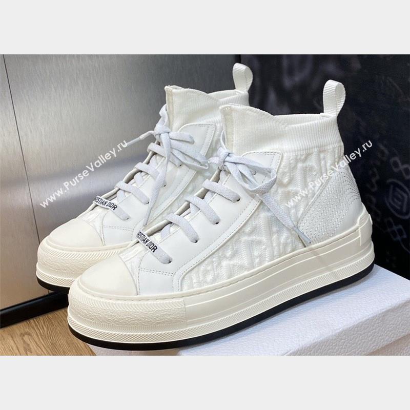 DIOR WalknDior Platform High Top Sneakers in Macrocannage Technical Mesh White 2023 (jincheng-23092506)