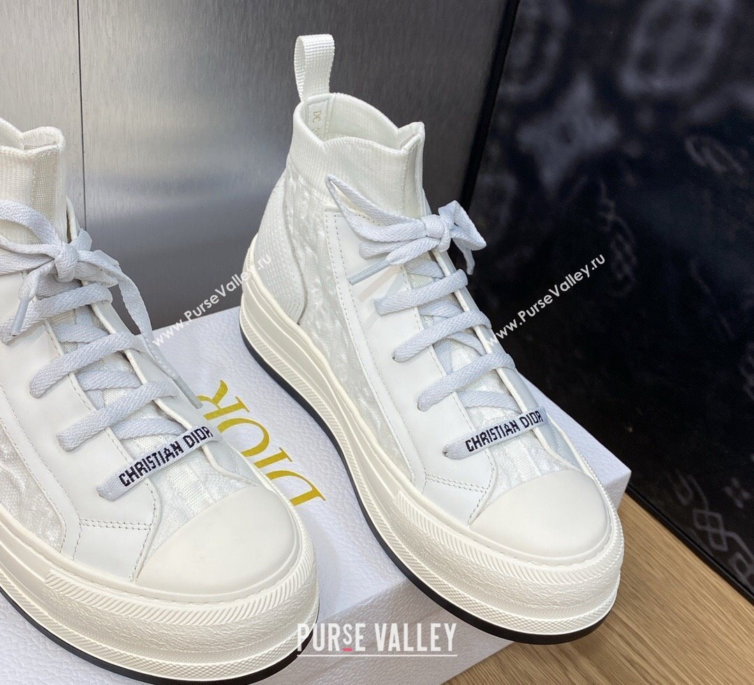 DIOR WalknDior Platform High Top Sneakers in Macrocannage Technical Mesh White 2023 (jincheng-23092506)