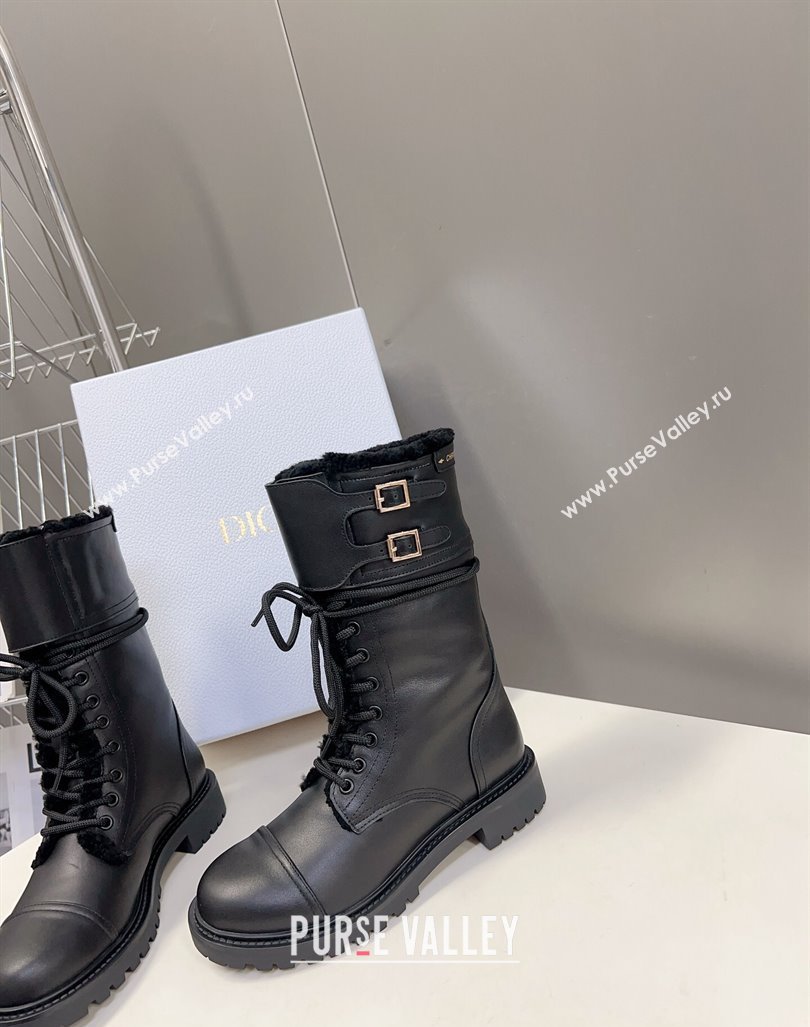 Dior D-Trap Ankle Boots in Calfskin and Shearling Black 2023 (modeng-23092231)