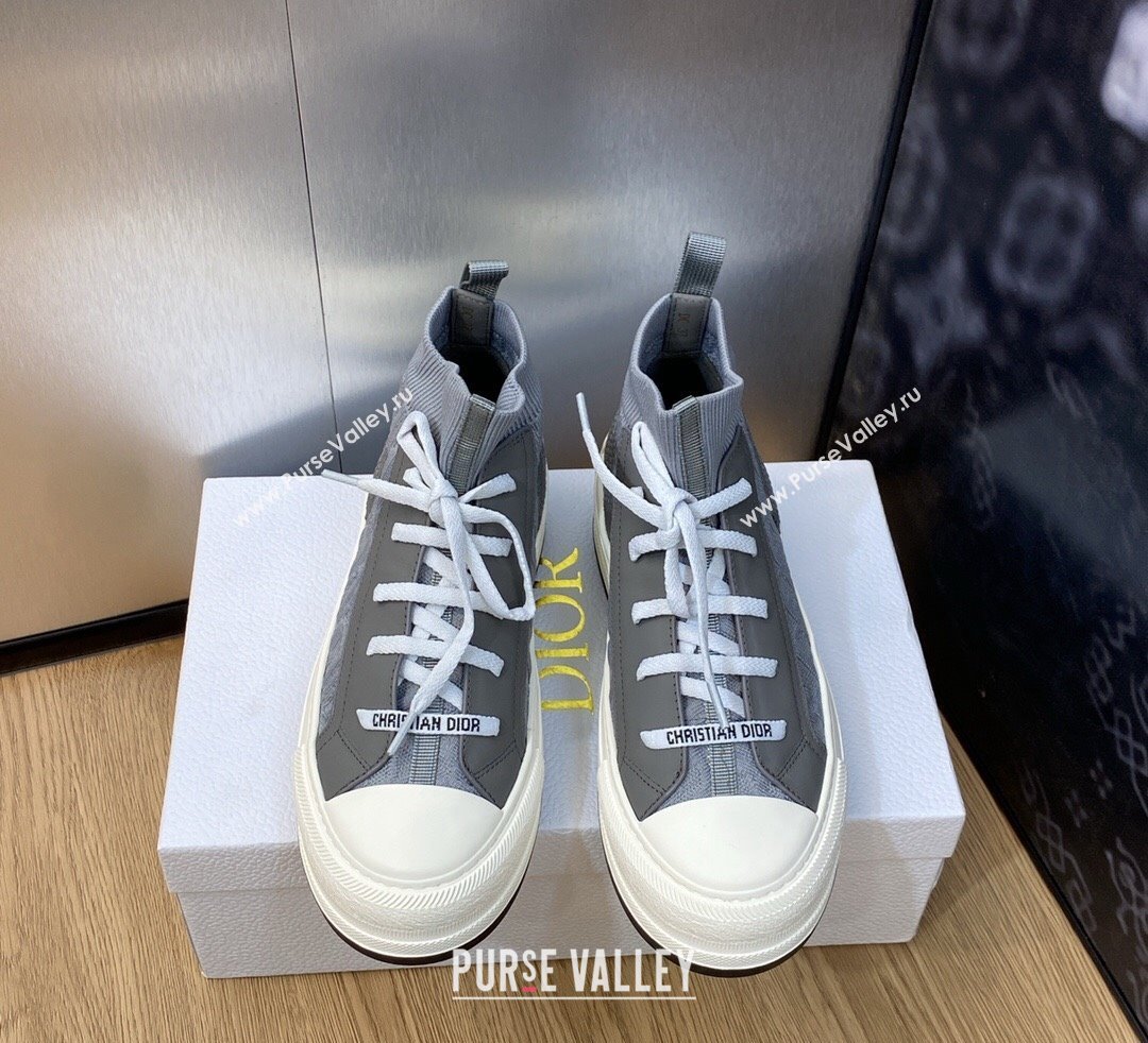 DIOR WalknDior Platform High Top Sneakers in Macrocannage Technical Mesh Gray 2023 (jincheng-23092507)