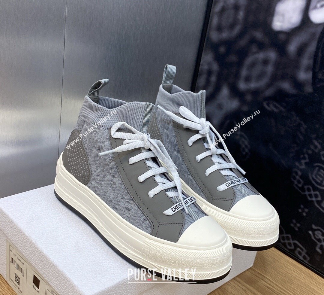 DIOR WalknDior Platform High Top Sneakers in Macrocannage Technical Mesh Gray 2023 (jincheng-23092507)