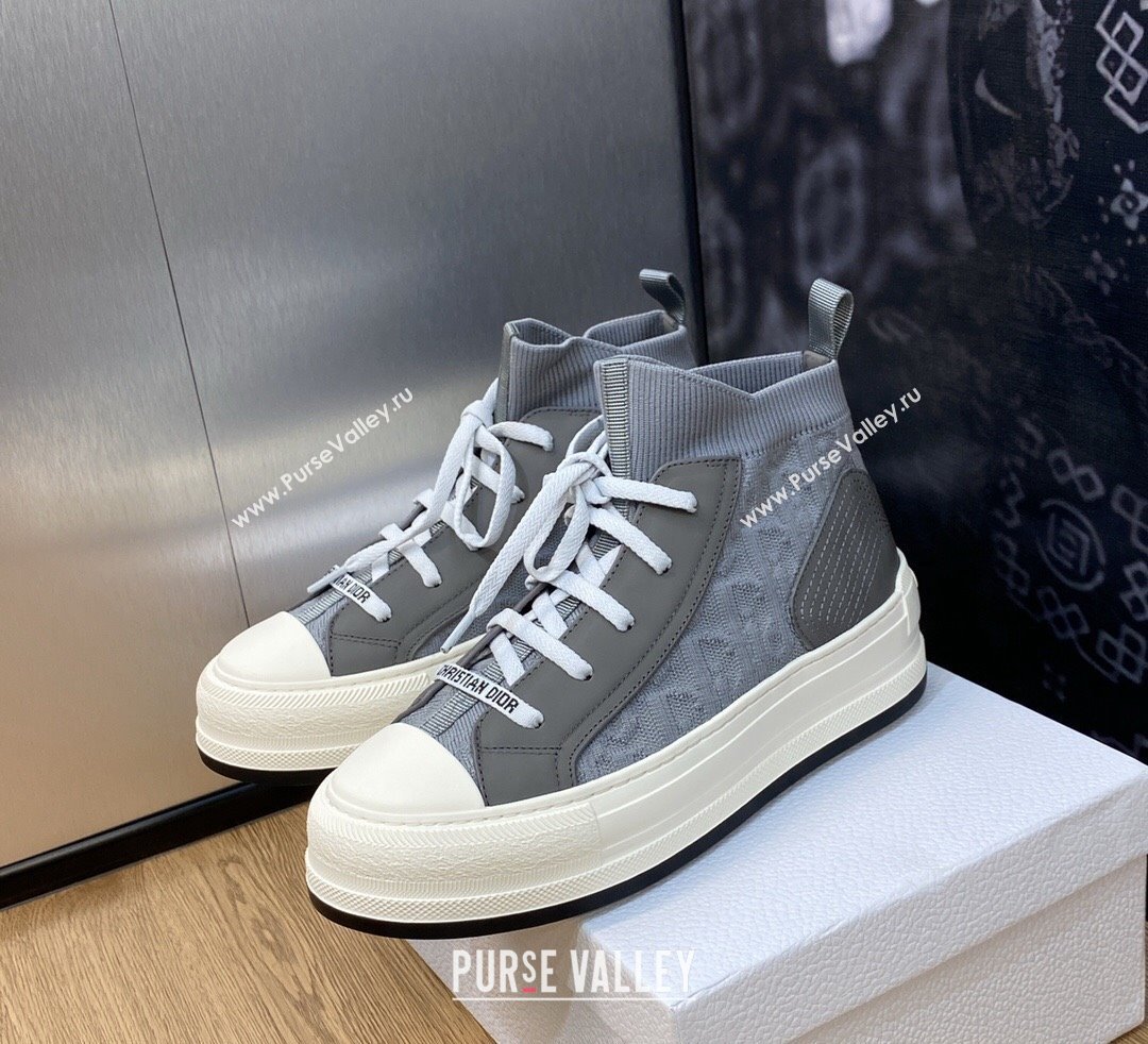 DIOR WalknDior Platform High Top Sneakers in Macrocannage Technical Mesh Gray 2023 (jincheng-23092507)