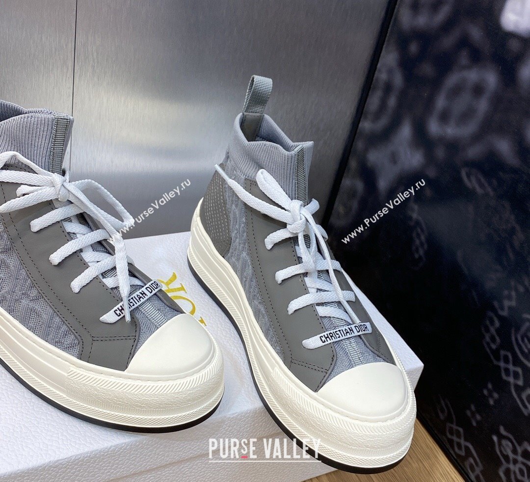 DIOR WalknDior Platform High Top Sneakers in Macrocannage Technical Mesh Gray 2023 (jincheng-23092507)