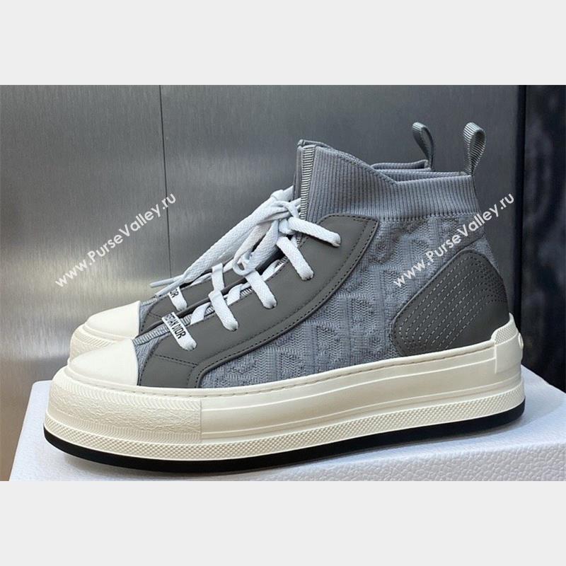 DIOR WalknDior Platform High Top Sneakers in Macrocannage Technical Mesh Gray 2023 (jincheng-23092507)