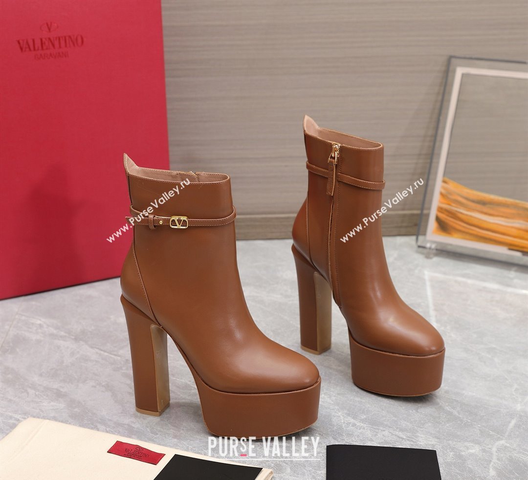 Valentino Heel 15.5cm Platform 4cm Tan-Go platform ankle boots in calfskin Brown 2023 (hongyang-23092613)