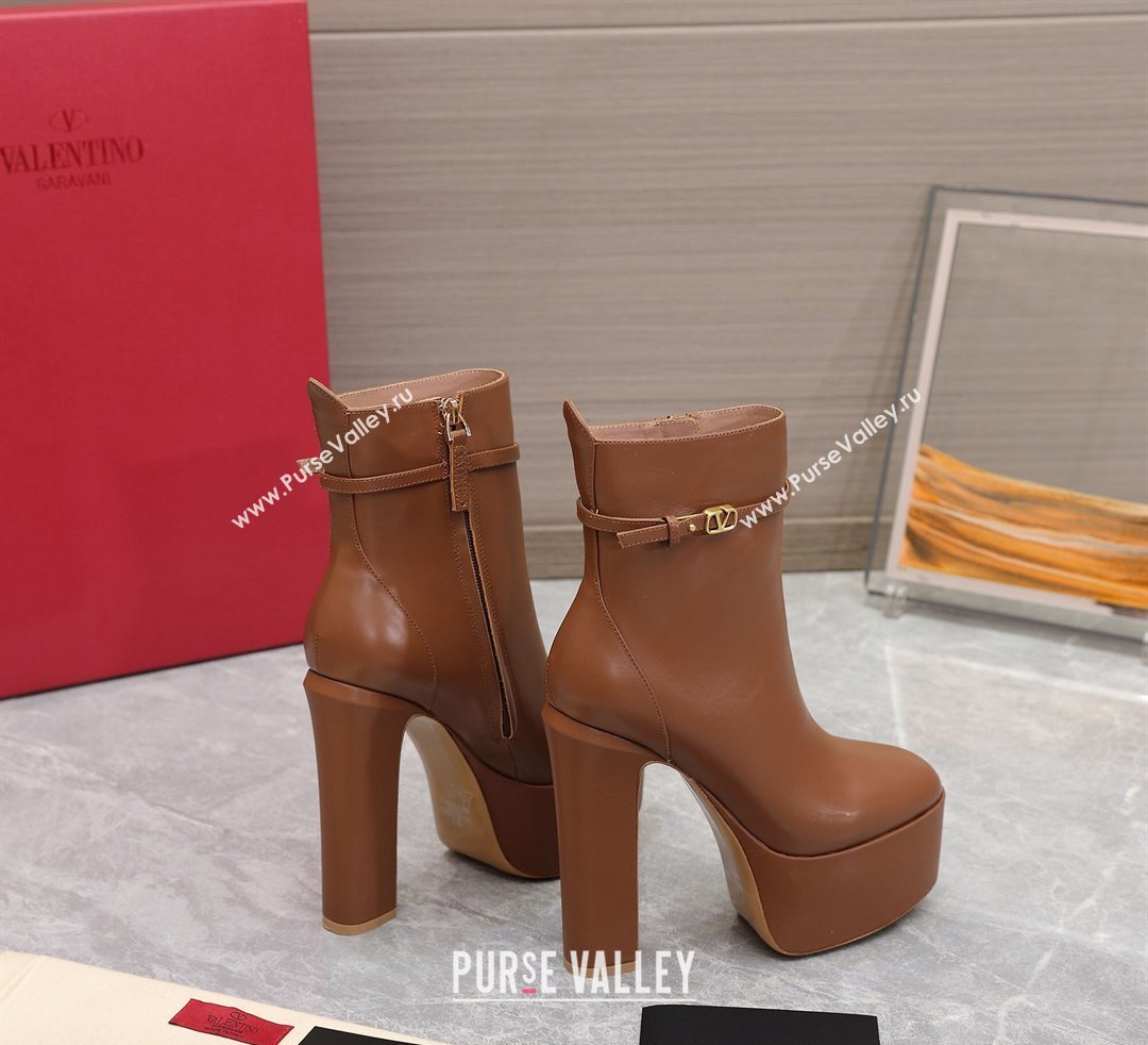Valentino Heel 15.5cm Platform 4cm Tan-Go platform ankle boots in calfskin Brown 2023 (hongyang-23092613)