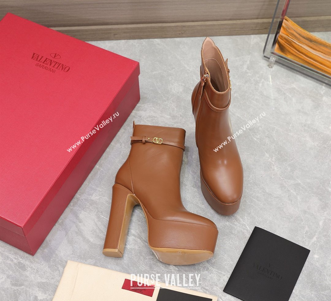 Valentino Heel 15.5cm Platform 4cm Tan-Go platform ankle boots in calfskin Brown 2023 (hongyang-23092613)