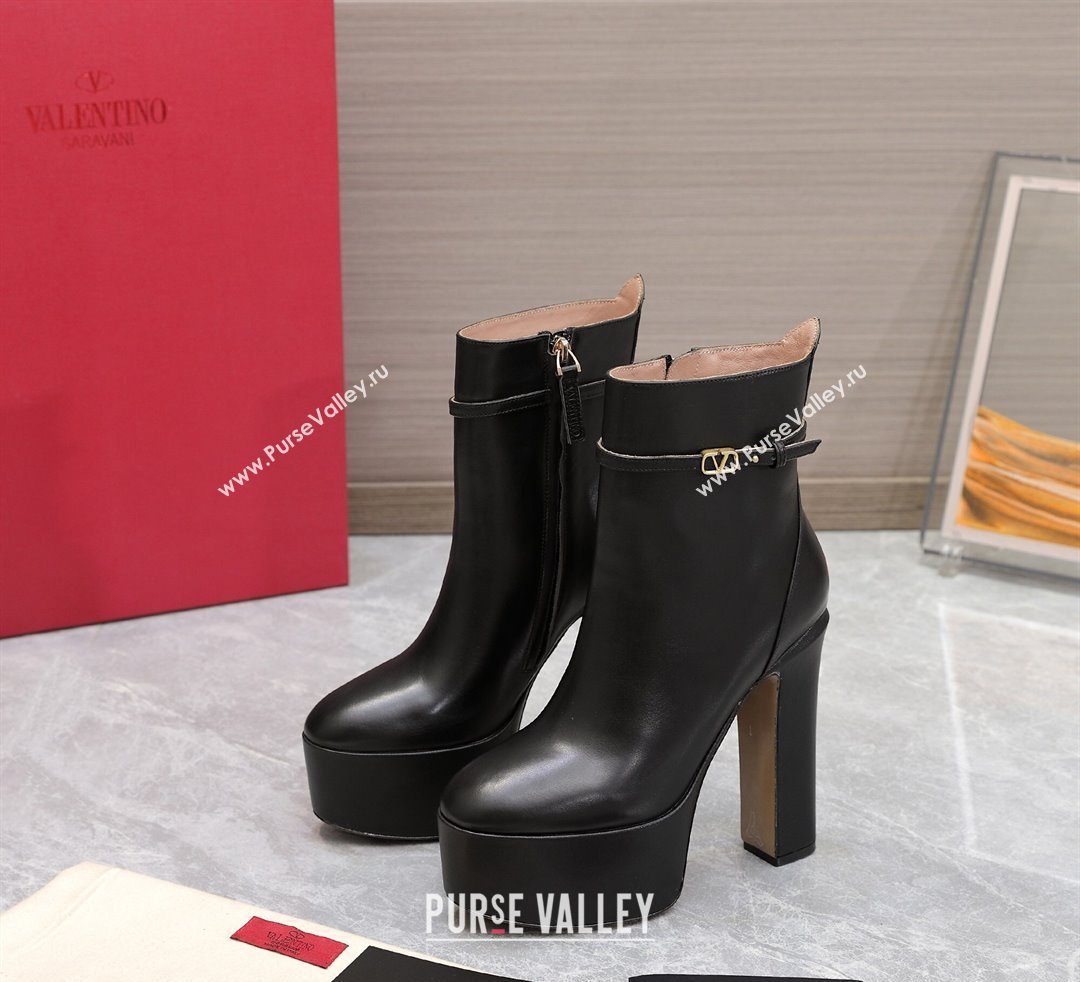 Valentino Heel 15.5cm Platform 4cm Tan-Go platform ankle boots in calfskin Black 2023 (hongyang-23092611)