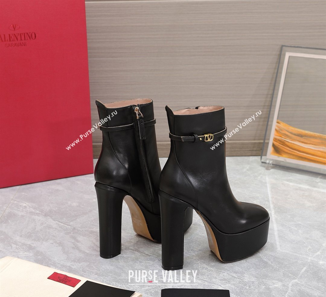 Valentino Heel 15.5cm Platform 4cm Tan-Go platform ankle boots in calfskin Black 2023 (hongyang-23092611)