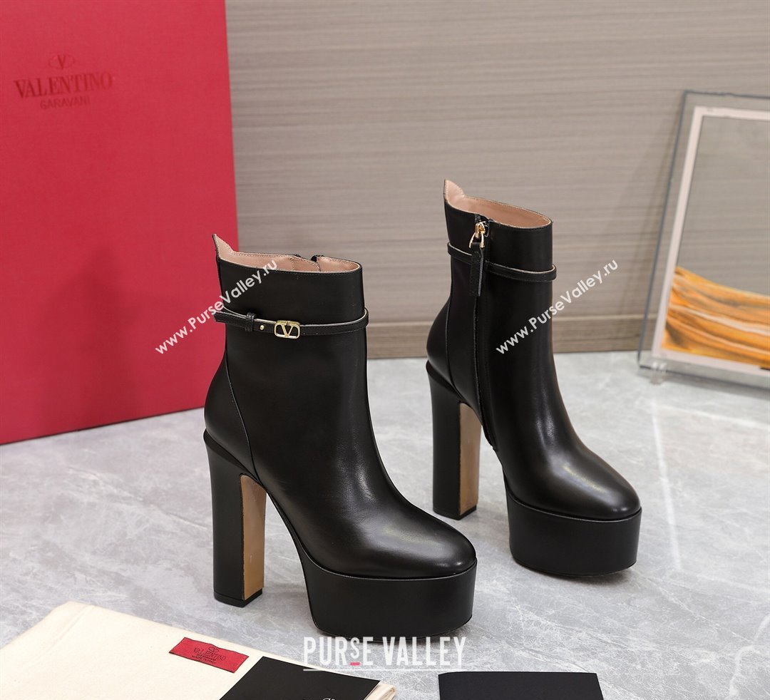 Valentino Heel 15.5cm Platform 4cm Tan-Go platform ankle boots in calfskin Black 2023 (hongyang-23092611)
