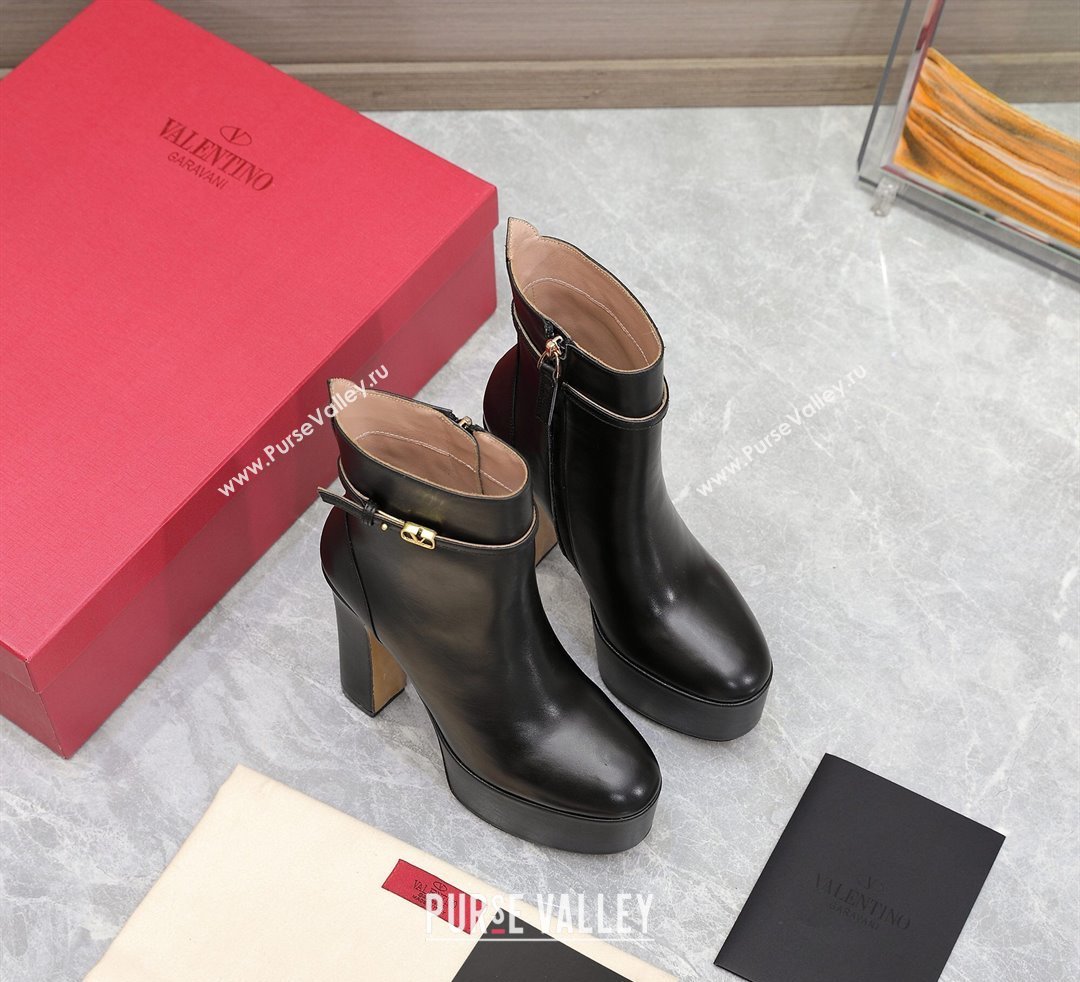 Valentino Heel 15.5cm Platform 4cm Tan-Go platform ankle boots in calfskin Black 2023 (hongyang-23092611)