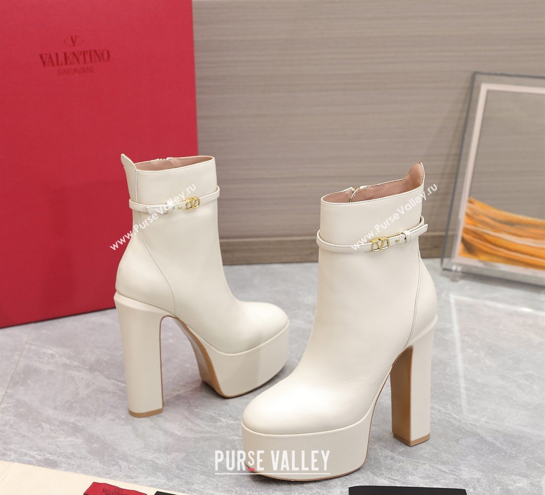 Valentino Heel 15.5cm Platform 4cm Tan-Go platform ankle boots in calfskin White 2023 (hongyang-23092612)