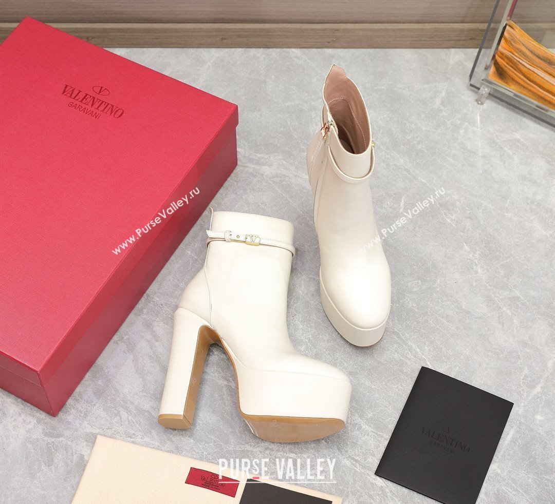 Valentino Heel 15.5cm Platform 4cm Tan-Go platform ankle boots in calfskin White 2023 (hongyang-23092612)