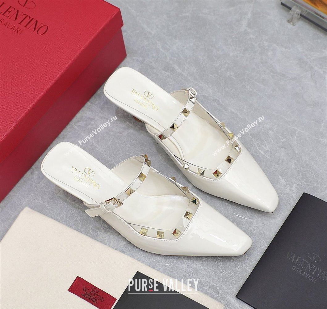 Valentino Heel 5cm Rockstud Couture Mules in patent leather White (hongyang-23101243)