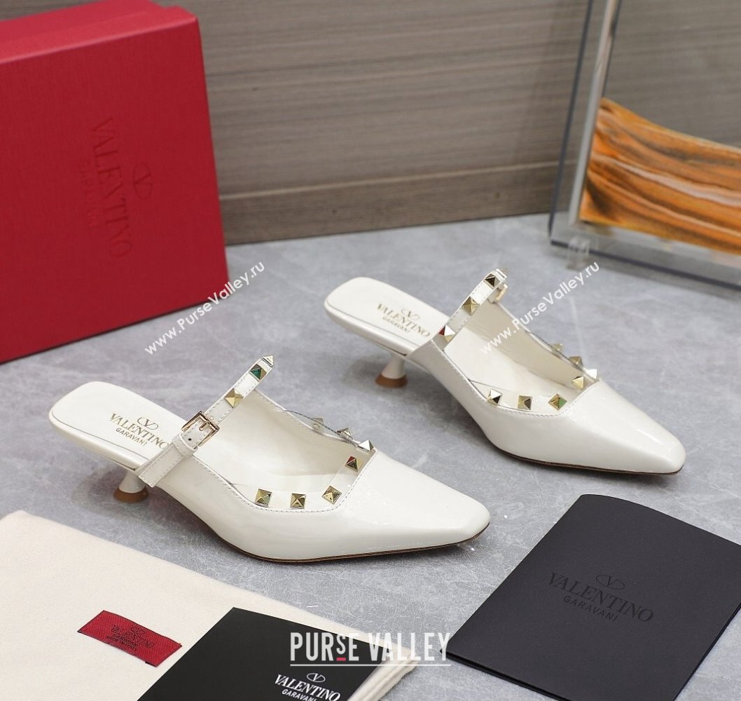 Valentino Heel 5cm Rockstud Couture Mules in patent leather White (hongyang-23101243)