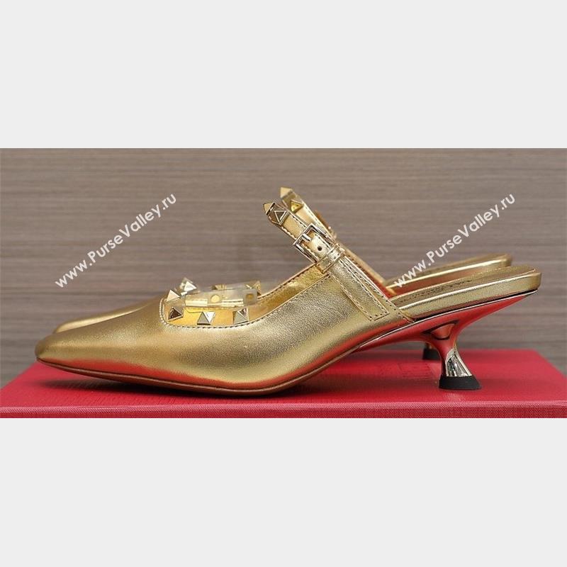 Valentino Heel 5cm Rockstud Couture Mules in Mirror Gold (hongyang-23101247)