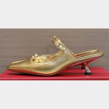 Valentino Heel 5cm Rockstud Couture Mules in Mirror Gold (hongyang-23101247)