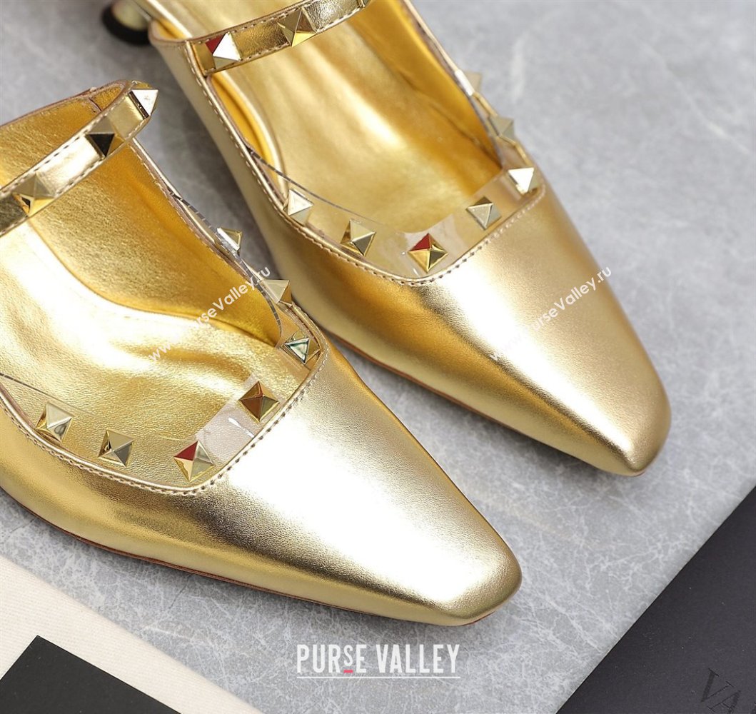 Valentino Heel 5cm Rockstud Couture Mules in Mirror Gold (hongyang-23101247)