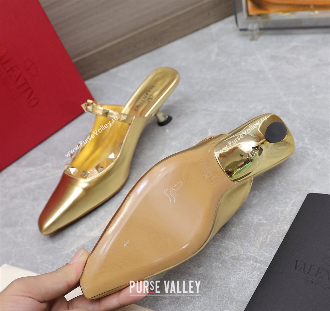 Valentino Heel 5cm Rockstud Couture Mules in Mirror Gold (hongyang-23101247)