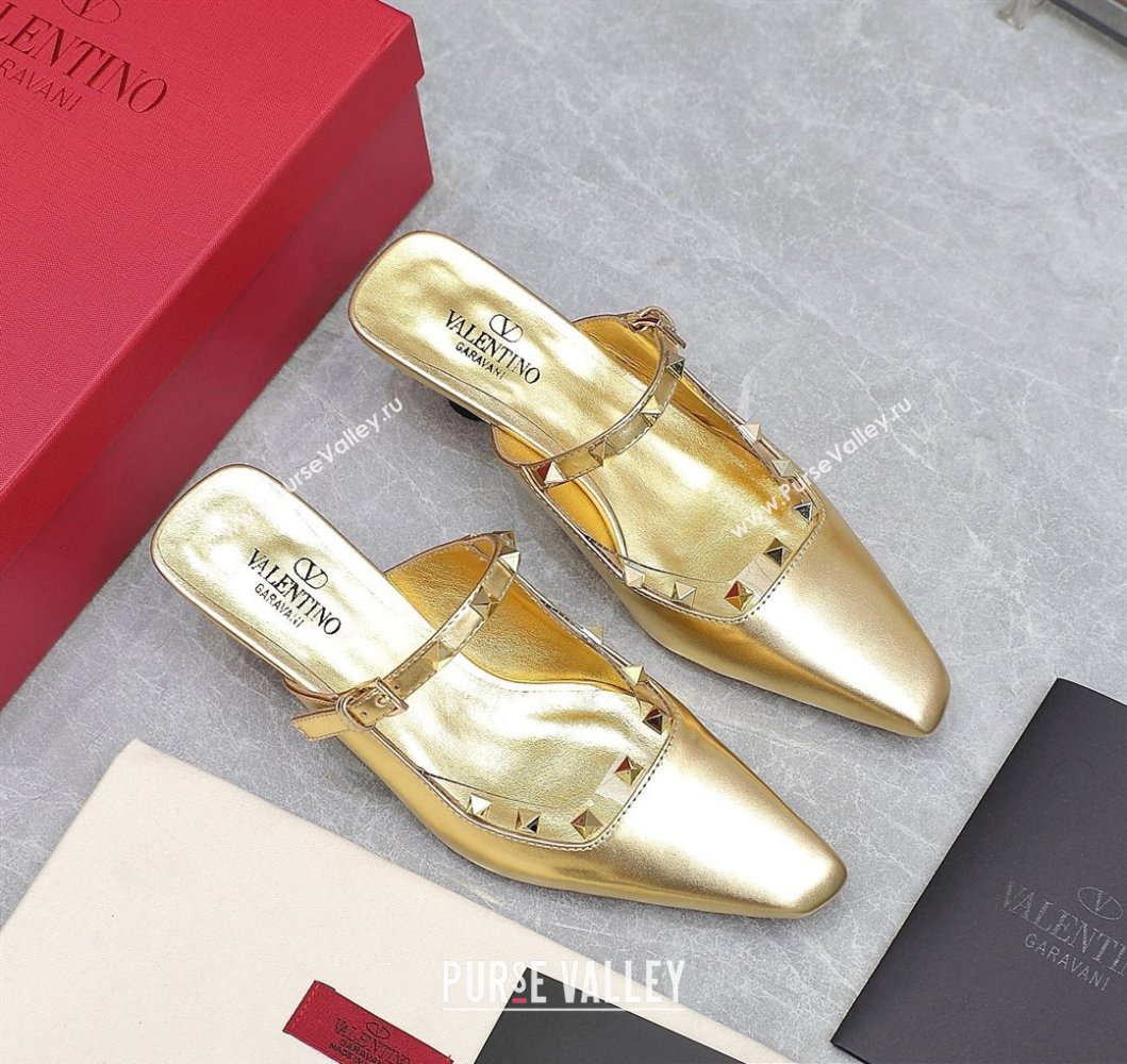 Valentino Heel 5cm Rockstud Couture Mules in Mirror Gold (hongyang-23101247)