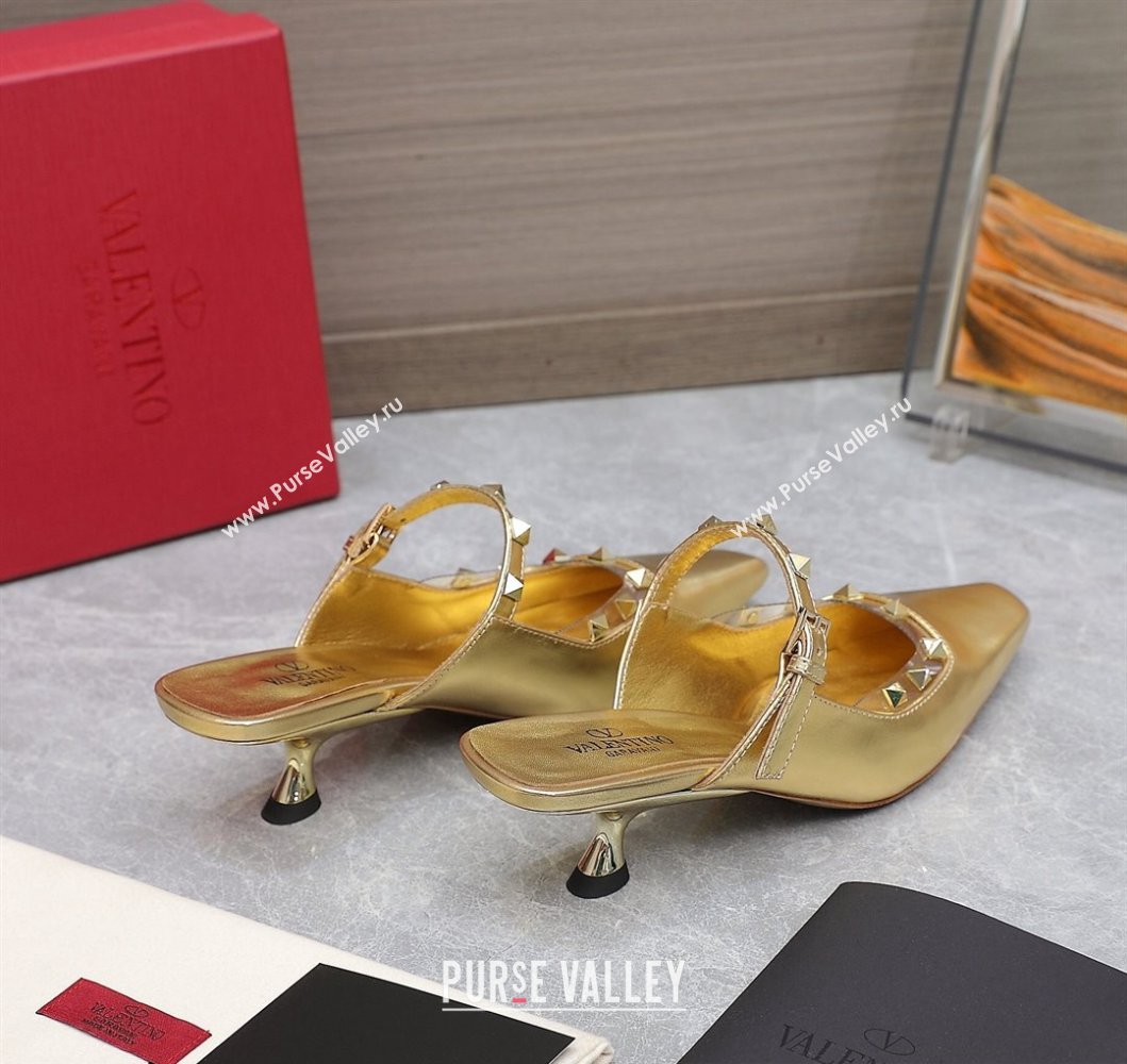 Valentino Heel 5cm Rockstud Couture Mules in Mirror Gold (hongyang-23101247)