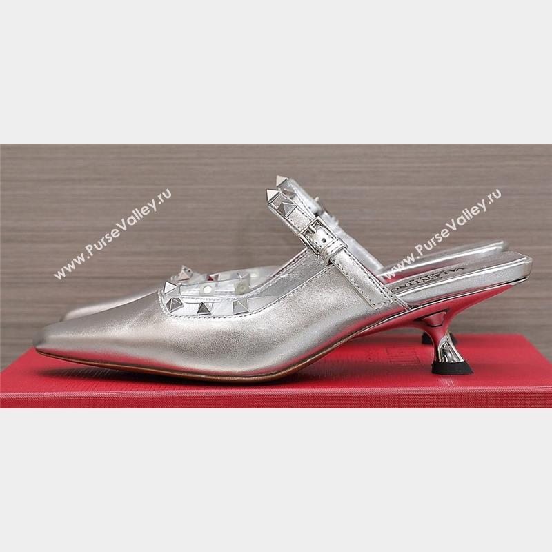 Valentino Heel 5cm Rockstud Couture Mules in Mirror Silver (hongyang-23101248)