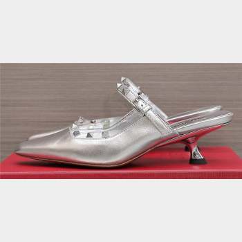 Valentino Heel 5cm Rockstud Couture Mules in Mirror Silver (hongyang-23101248)