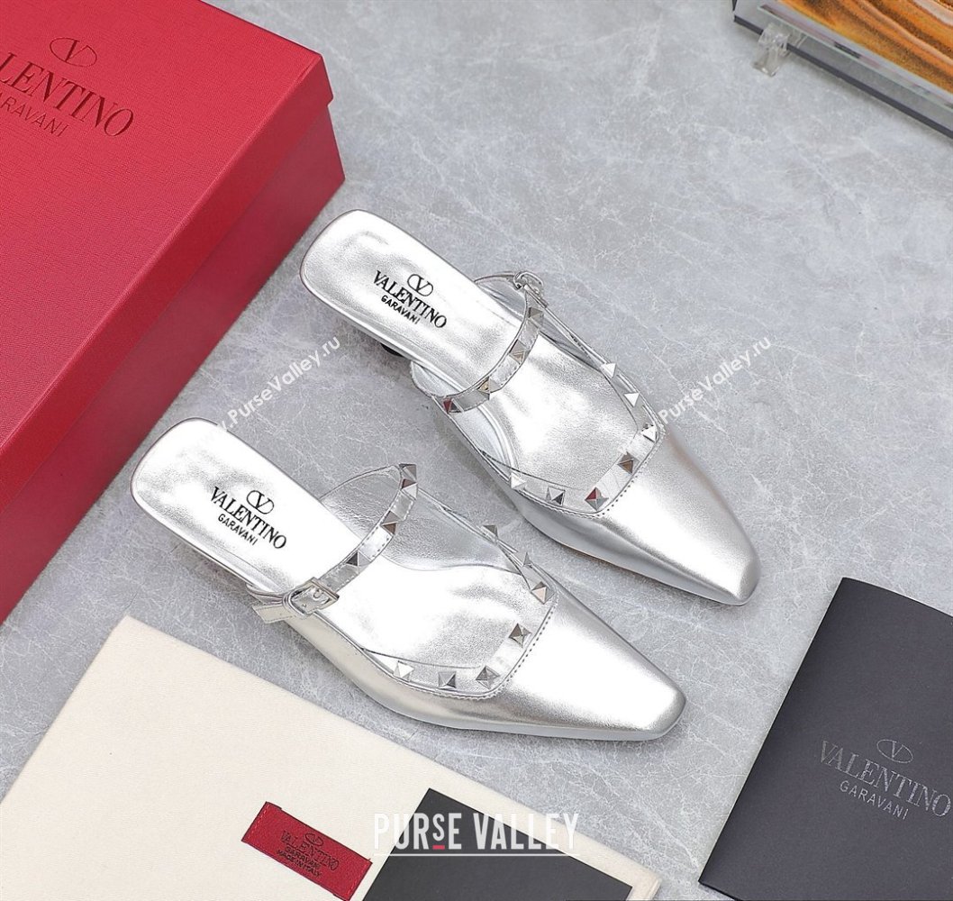 Valentino Heel 5cm Rockstud Couture Mules in Mirror Silver (hongyang-23101248)