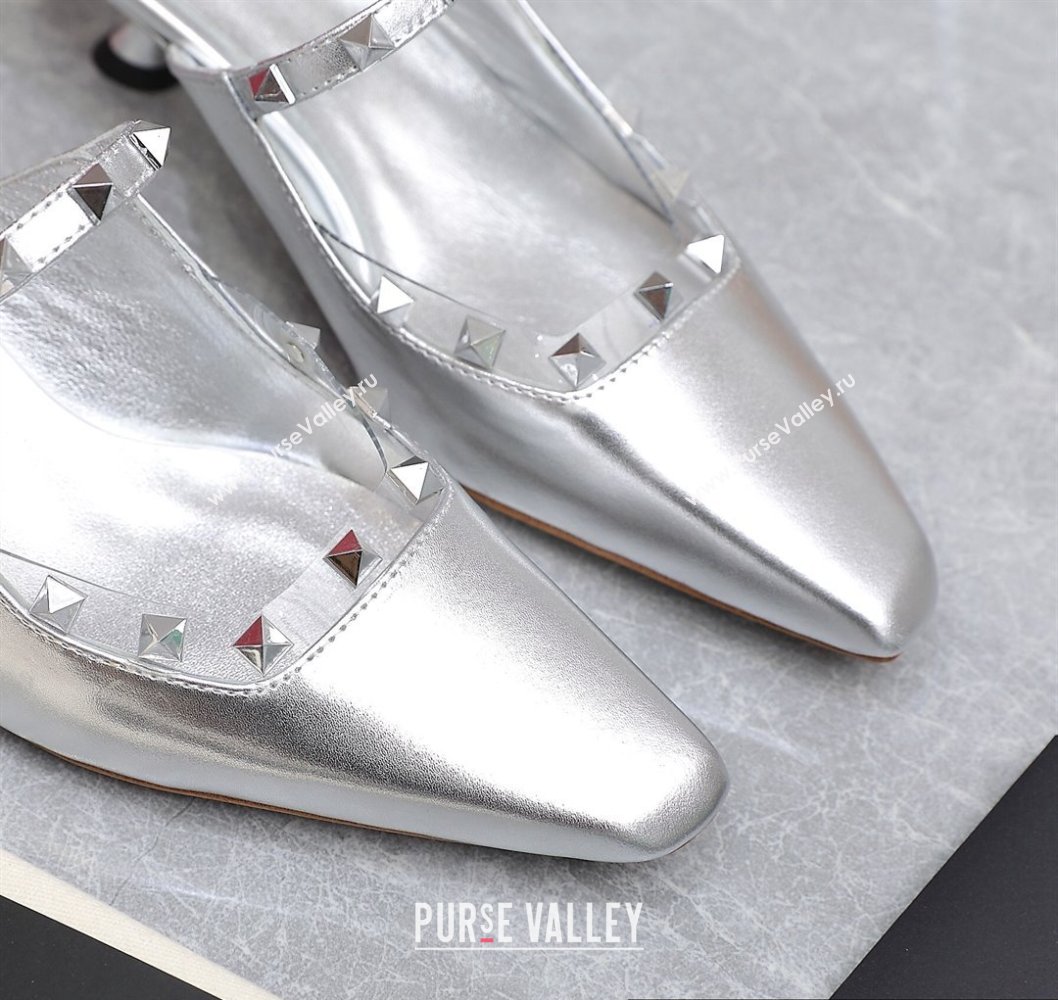 Valentino Heel 5cm Rockstud Couture Mules in Mirror Silver (hongyang-23101248)