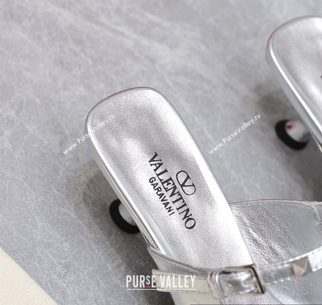 Valentino Heel 5cm Rockstud Couture Mules in Mirror Silver (hongyang-23101248)