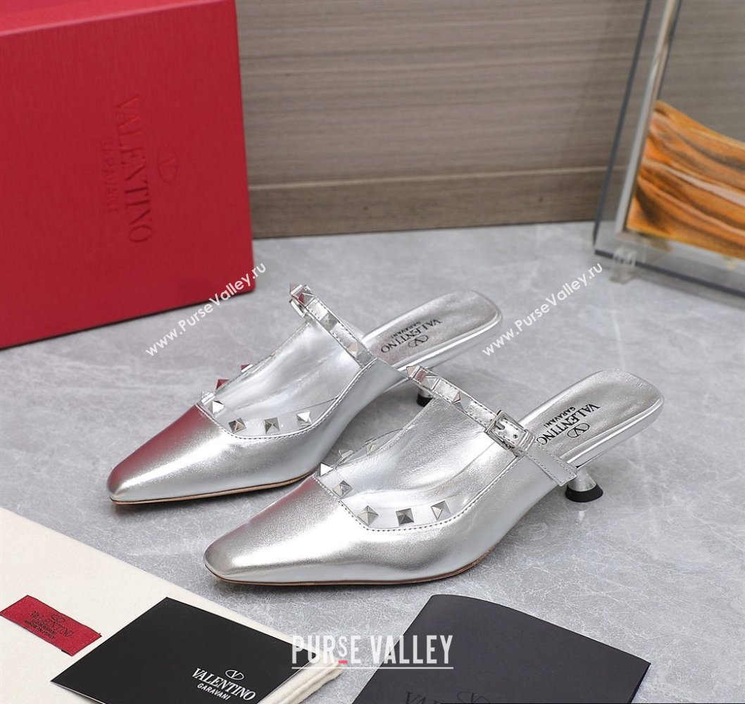 Valentino Heel 5cm Rockstud Couture Mules in Mirror Silver (hongyang-23101248)