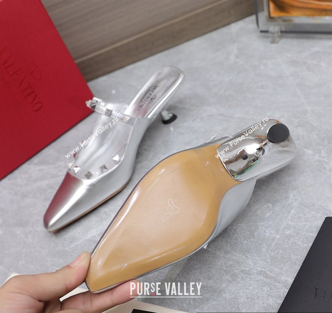 Valentino Heel 5cm Rockstud Couture Mules in Mirror Silver (hongyang-23101248)