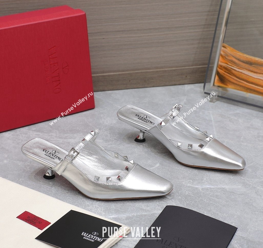 Valentino Heel 5cm Rockstud Couture Mules in Mirror Silver (hongyang-23101248)