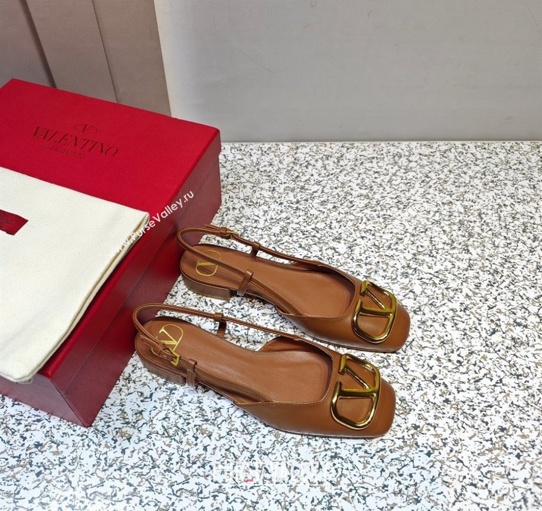 Valentino VLogo Signature Slingback ballerina Flats in leather Brown (hongyang-23101228)