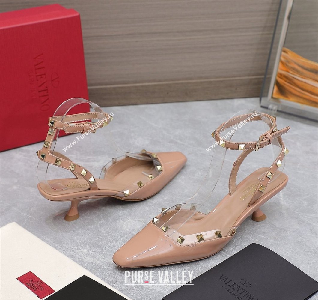 Valentino Heel 5cm Rockstud Couture Pumps in patent leather Nude (hongyang-23101239)