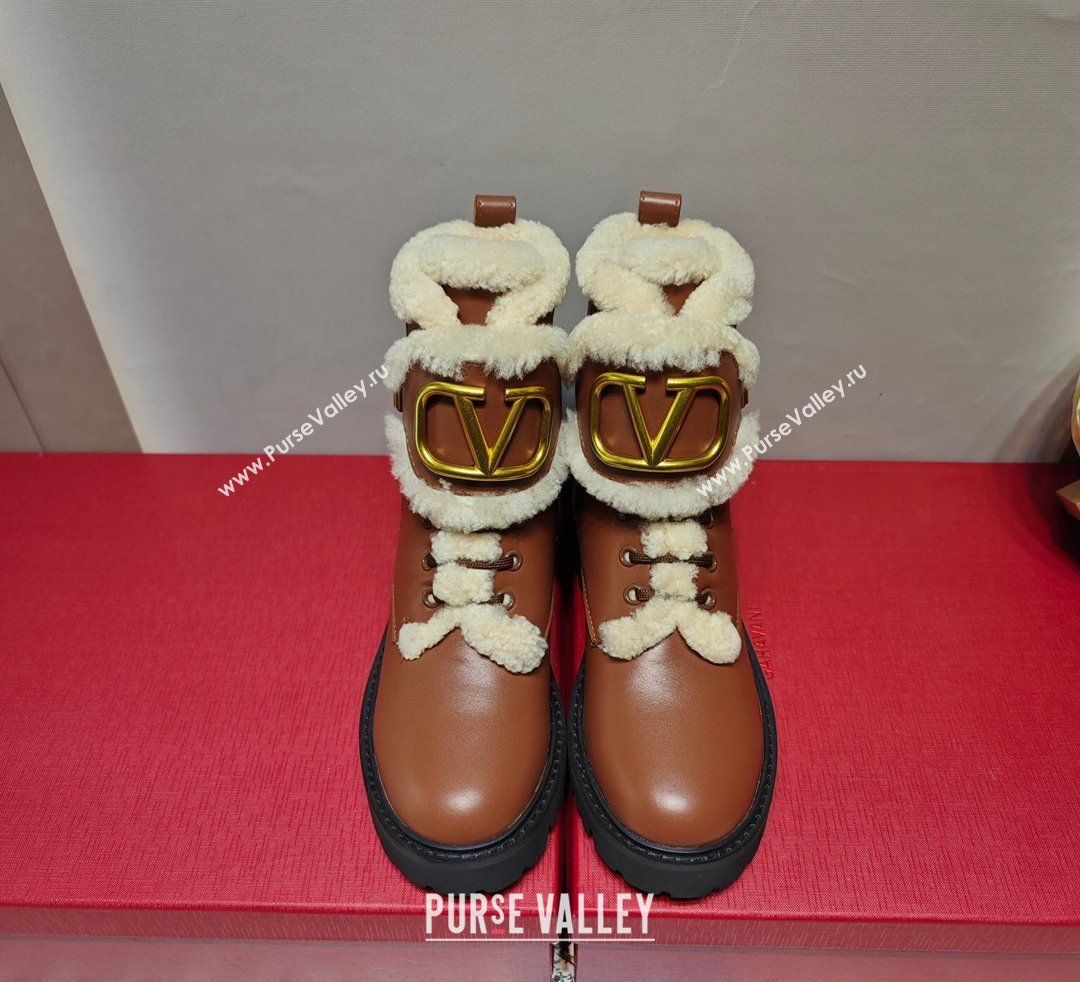 Valentino VLogo Combat Boots In Calfskin and Shearling Brown 2023 (hongyang-23092623)